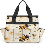 Bee Garden Tool Bag Organizer Heavy Duty Yellow Honey Floral Gardening Tote Bag with 10 Pockets for Women Men Gardening Gifts by Home