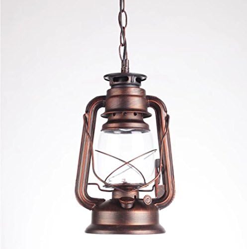 Retro Lanterne Pendant Lighting Metal Glass Shade Kerosene Ceiling Light Pendant Lamp,Red Bronze Finish by Unknown