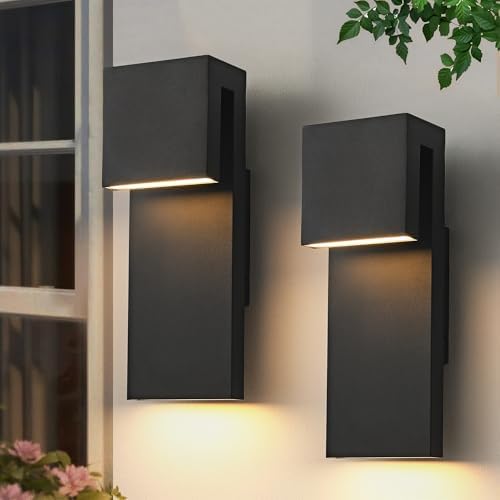 Modern LED Outdoor Wall Light 3000K 18W IP65 Waterproof Integrated LED Outdoor Wall Sconce Anti Rust Black Porch Lights Exterior Lighting Outside Lights Fixture for Garage,Balcony,Backyard 2PACK by SIONLOM