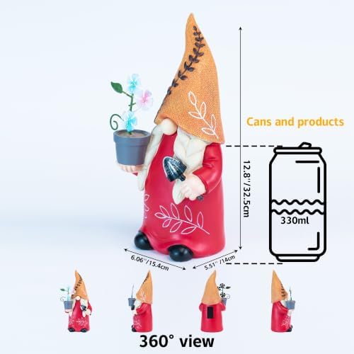 12 Inch Solar Garden Gnome Statue with Planter - Orange Hat Outdoor Gnome Decor with Warm LED, Weatherproof Resin for Yard Patio Lawn - Unique Solar Garden Decor Gifts for Mom Grandma Women - Image 3
