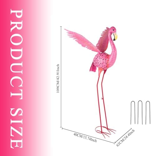 43" Metal Flamingo Garden Sculptures with Solar Light - Image 2