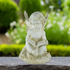 Northlight Heavenly Gardens Distressed Sitting Cherub Angel with Book Outdoor Patio Statue, 12", Distressed Ivory White - Image 3