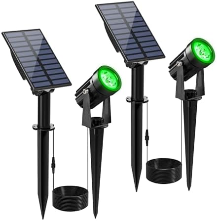Green Solar Spot Lights Outdoor, 2 Pack Solar Landscape Spotlights IP65 Waterproof 9.8ft Cable, Auto On/Off Outdoor Wall Lights for Garden Yard Driveway Porch Walkway Pool (1-in-1) by CREPOW