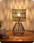 Rattan Table Lamp, Boho Table Lamp, Small Bedside Lamp, Handwoven Paper Lampshade, 2700K LED Bulb Included, Boho Desk Lamp, Modern Nightstand Lamp for Bedroom, Living Room, HW06TL05 by GOEBLESON