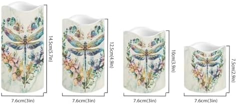 Dragonfly Floral Flameless Candles with Remote Timer Flickering LED Pillar Candles Color Changing Set of 4 Battery Operated Candles Indoor Outdoor Home Table Beach Wedding Decoration - Image 2