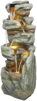 Alpine Corporation 39" Tall Outdoor Mult-itiered Elegant Rock Look Waterfalls Floor Fountain with LED Lights, Gray by Unknown