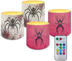 Flameless Candles with Remote Timer, Battery Operated Spider Web Flickering LED Electric Pillar Candles Set of 4 Halloween Decorations by WelcometoLuarisgur