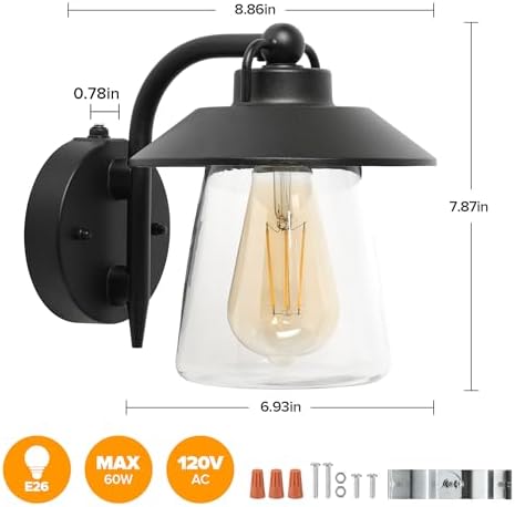 LUTEC 2 Pack Dusk to Dawn Outdoor Indoor Exterior Light Fixture, Farmhouse Barn Wall Sconce, Matte Black Finish Anti-Rust Wall Mount Light, Waterproof Wall lamp with Clear Glass for Porch, Patio - Image 6