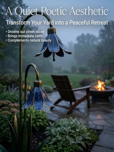 2026 New Triple Bluebell Garden Stake with Bells, Handmade 26inch Metal Rain Chimes Flower Plant Sculpture Yard Decorations Outdoor Rustic Wind Chime Ornament Gift for Walkways Patios Lawn - Image 4
