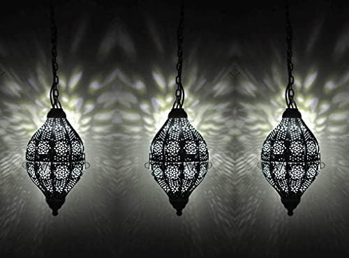 Lal Haveli Silver Color Hanging Moroccan Candle Lantern Holders Set of 3 Pcs by LalHaveli