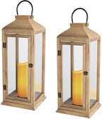 Bdor 2 Pack 27.5 Inch Outdoor Wooden Lanterns for Porch with LED Candles by Bdor