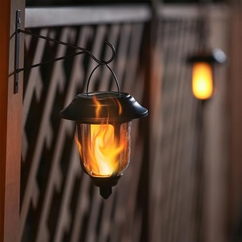 Dynaming 4 Pack Solar Flame Lanterns Outdoor, Hanging Solar Powered Wall Mounted Sconce Lights, Flickering Flame LED Light Auto On/Off, Waterproof for Garage Stair Patio Front Porch Yard - Image 6