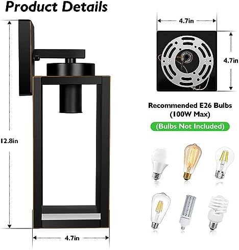 BesLowe Outdoor Wall Light, Modern Porch Sconce, Black with Gold Trim - Image 2