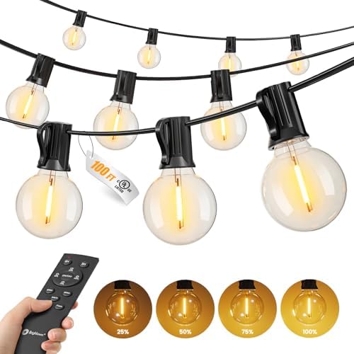 Brightown Outdoor String Lights, 100FT Shatterproof LED Patio Lights with 46 Dimmable Plastic G40 Bulbs, 2700K Waterproof Connectable Hanging String for Backyard, Cafe, Porch, Deck, Home Decor by Brightown