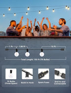 XMCOSY+ Smart Outdoor String Lights, 150Ft G40 Globe Patio Lights with 75 LED Bulbs, WiFi & APP Control, Work with Alexa, Extendable Waterproof Dimmable LED String Lights for Outside, Porch, Cafe - Image 6