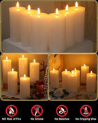 VIHOSE 6 Pack White Flameless Candles Set with Remote and Timer Flickering Flameless Battery Candles Flat Top LED Pillar for Wedding Outdoor Home Festival Decoration(D 3" H 6" 7" 8") - Image 3