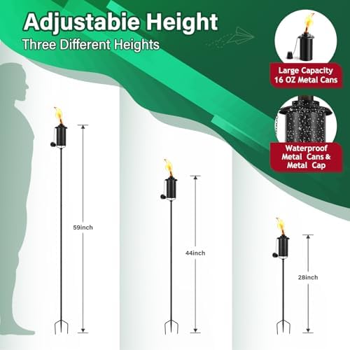 SNOGSWOG 4 Pack Garden Torches, 16 oz Metal Torch for Outside with 3-Prong Grounded Stake, Outdoor Decorative Citronella Torches, 59 inch Garden Décor Torches - Image 2
