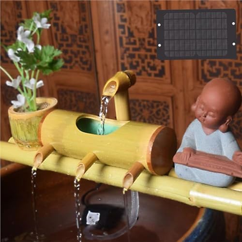 Solar Bamboo Fountain Decor, Creative Ornaments with Ceramic Monk 4 Water Outlets for Indoor Backyard Lawn,40in by Unknown