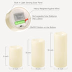 Large Waterproof Outdoor Solar Flameless Candles, 6" 8" 10" x 4" - 3 Pack - Image 7
