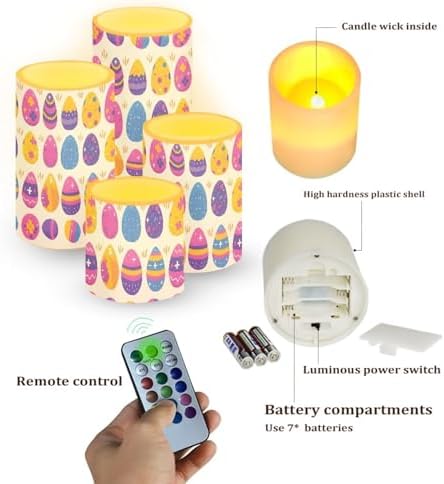 Easter Eggs Battery Operated Candles with Timer Flameless Candles with Remote Easter Day Flickering LED Pillar Lights for Holiday Home Decoration - Image 2