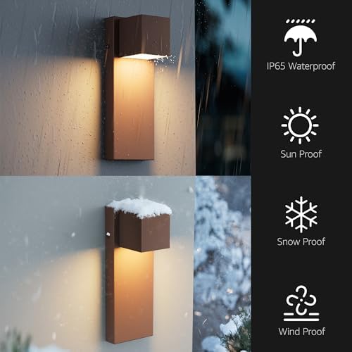 4 Pack 13" Modern Outdoor Led Wall Light,16W 3000K 1200Lumen Porch & Patio Hardwired Wall Mount Wall Sconces,Exterior IP65 Waterproof Aluminum Wall Lamp for Front Door Garage Garden(Rust) - Image 2