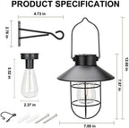 pearlstar Solar Lanterns Outdoor Metal Solar Powered Hanging Lights Waterproof for Wall Barn Yard Garden Patio Garage Balcony Porch Fence Decor, Warm White Edison Bulb (Black-2pack) - Image 5