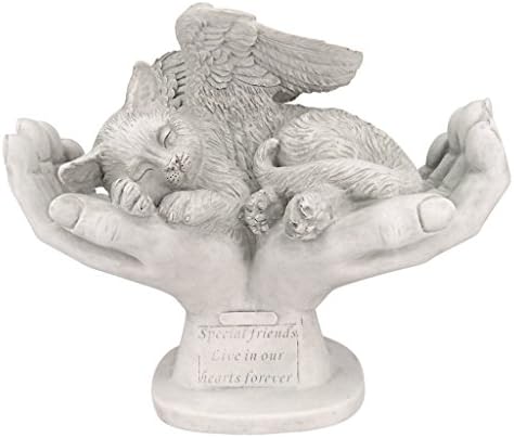 Design Toscano KY69909 in His Hands Cat Pet Grave Memorial Outdoor Garden Statue Monument, 15 inches wide, 12 inches tall, Handcast Polyresin, Antique Stone Finish by DesignToscano