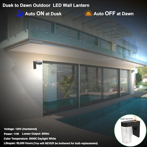 LIT-PaTH Outdoor Wall Light Fixture, Aluminum, LED 5000K, Black, 2 Pack - Image 4