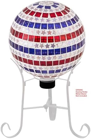 Alpine Corporation 10" Diameter Indoor/Outdoor Patriotic Glass Stars and Stripes Gazing Globe Yard Decoration, Red, White and Blue - Image 6