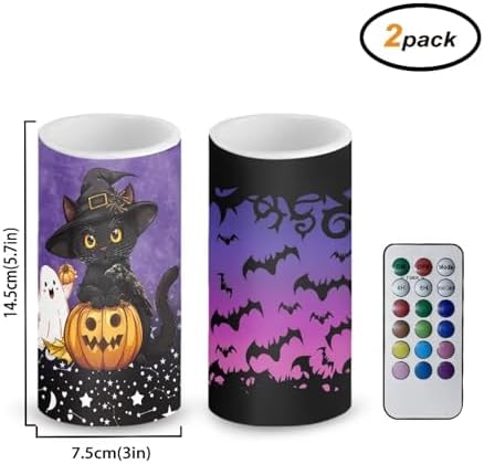 Halloween Day Flameless Candles Bulk 2 Pack Battery Operated Candles with Remote and Timers Flickering LED Lights Trick or Treat Day Home Party Decor, Pumpkin Ghost Black Cat - Image 2