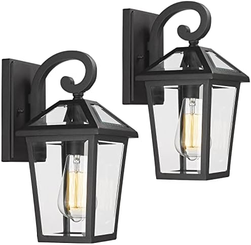 Outdoor Light Fixtures Wall Mount, Waterproof Exterior Wall Lanterns with Glass, Outside Wall Sconces, Front Porch Lights for House Garage Doorway Patio (Small, 2Pack) by Luminzone