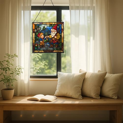 Gnome with Legacy Teaching Stained Glass Suncatcher – Square Hanging Window Panel for Home, Garden, Nursery, Halloween, Christmas, Memorial Day – Whimsical Glass Art Gift for Gnome Lovers zr8rrc - Image 7
