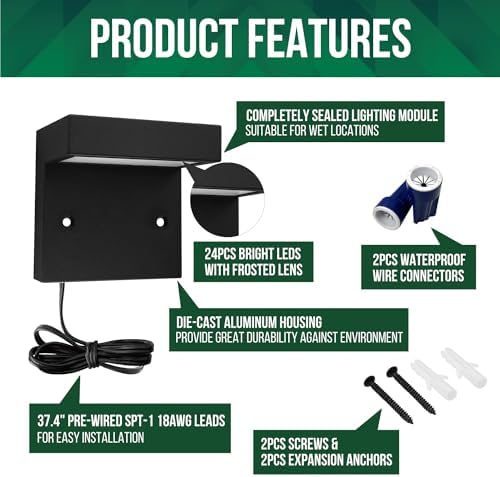 GKOLED 2-Pack Low Voltage LED Deck Lights, Landscape Step Wall Stair Railing Post Lighting with 3W Integrated LED Chips, IP65 Waterproof for Outdoor, Die-cast Aluminum, Black Powder Coated Finish - Image 3