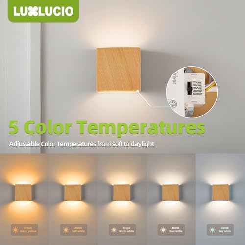2 Pack Indoor Outdoor Natural Wood Grain Up and Down LED Wall Light, Modern Bedroom/Porch Wall Lamp, IP65 Waterproof, 5%-100% Dimmable 18W 1620lm, 5CCT (2700K-5000K), CRI 90+, 120V-277V - Image 3