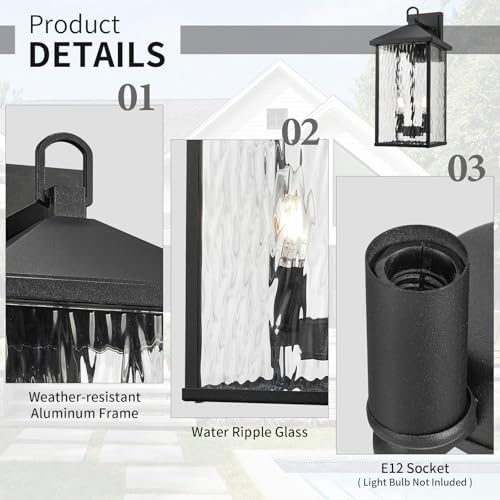 Darkaway Outdoor Wall Lights,17 Inch Tall Exterior Lighting Fixtures Wall Mount Outdoor Porch Lights Outside Sconce with Glass E12 Socket for House Patio Hallway Garage - Image 3