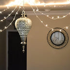 Westcharm Extra Large 27”H Antique Silver Oriental Moroccan Ramadan Lantern Metal Hanging Pendant Light Candle Lantern Lamp Indoor Outdoor Decorative Décor - 42" H with Chain - Image 2