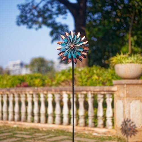 VEWOGARDEN 360° Outdoor Metal Wind Spinners Kinetic Wind Sculptures & Spinners for Yard Garden Lawn Patio Decorations, Blue & Bronze - Image 6