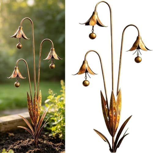 Triple Bluebells Garden Stake with Bell Metal Flower Outdoor Yard Decoration Weather Resistant Rustic Decorative Stake for Lawns Patios and Garden Beds by Unknown