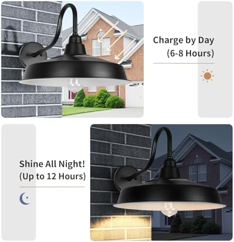 Solar Barn Lights Outdoor, 16 Inch Dome Wall Lights Solar Powered, Farmhouse Exterior Wall Sconce, Industrial Outside Light Fixtures, Rustic Lantern for Garage, Barn, Shed, RZSR020W-2 - Image 4