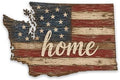 Washington "Home" State Shape Sign — Vintage American Flag Wall Decor — UV-Printed Aluminum (Not Real Wood) — Patriotic State Pride Art for Indoors & Outdoors — Made in USA by MRC+Wood+Products