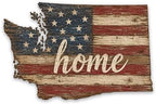 Washington "Home" State Shape Sign — Vintage American Flag Wall Decor — UV-Printed Aluminum (Not Real Wood) — Patriotic State Pride Art for Indoors & Outdoors — Made in USA by MRC+Wood+Products