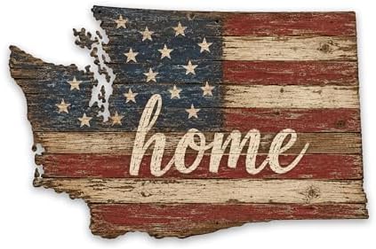 Washington "Home" State Shape Sign — Vintage American Flag Wall Decor — UV-Printed Aluminum (Not Real Wood) — Patriotic State Pride Art for Indoors & Outdoors — Made in USA by MRC+Wood+Products