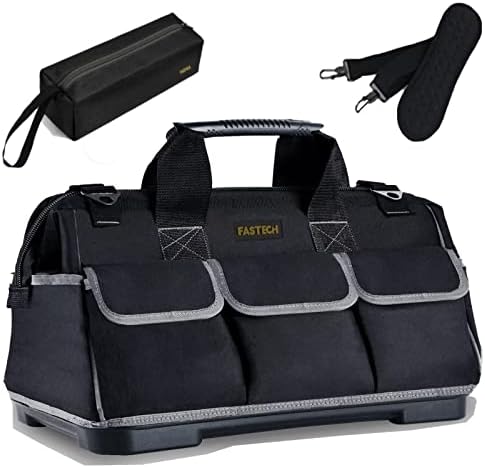FASTECH 22-inch Wide Mouth Tool Bag with Water Proof Molded Base, Waterproof Tool Organizer Bag for Men with Adjustable Shoulder Strap (Grey-22INCH) by FASTECH