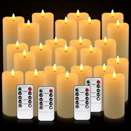 Enpornk 24-Pack Flameless Candles Battery Operated Candles Pillar LED Candles with 10-Key Remote and Cycling 24 Hours Timer for Home Decor(Ivory 4" 5" 6") by Enpornk