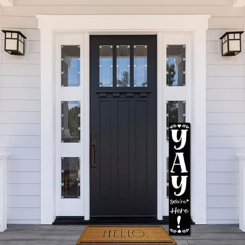 FemiaD 4Pcs Yay You're Here Porch Sign Funny Welcome Sign for Front Door 8x63inch Standing Rustic Farmhouse Porch Signs Vertical Hanging Decorations for Front Door Outside Home Yard Decor - Image 2