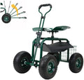 Rolling Garden Cart with Wheels, Gardening Stool with Basket,Adjustable Steering Handle, 360 Degree Swivel Seat for Yard,Patio,and Outdoor by PLKO