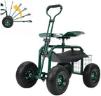 Rolling Garden Cart with Wheels, Gardening Stool with Basket,Adjustable Steering Handle, 360 Degree Swivel Seat for Yard,Patio,and Outdoor by PLKO