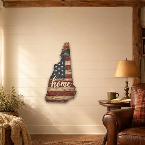 New Hampshire "Home" State Shape Sign — Vintage American Flag Wall Decor — UV-Printed Aluminum (Not Real Wood) — Patriotic State Pride Art for Indoors & Outdoors — Made in USA - Image 5