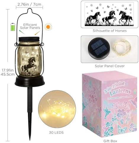 kyoryuger Horse Gifts for Women/Men Horse Lovers Solar Lantern Mom Birthday, Mothers Day, Christmas Valentine's Gifts, Solar Garden Decoration Outside for Yard, Patio,Backyard,Porch - Image 4