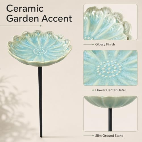 Ceramic Pollinator Watering Station for Garden, Flower Shaped Bee Butterfly Water Feeder Bowl on Stake, Outdoor Yard Decor, 1 Pack, Blush Pink - Image 5
